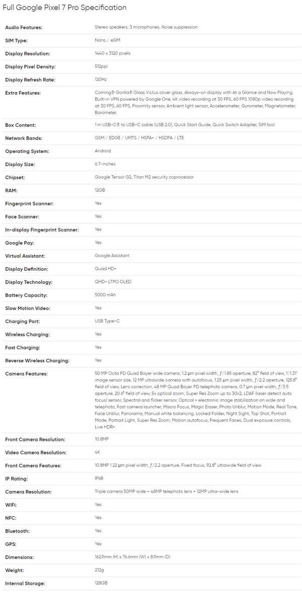 谷歌Pixel 7 Pro详细参数揭开：性能打不过高通联发科